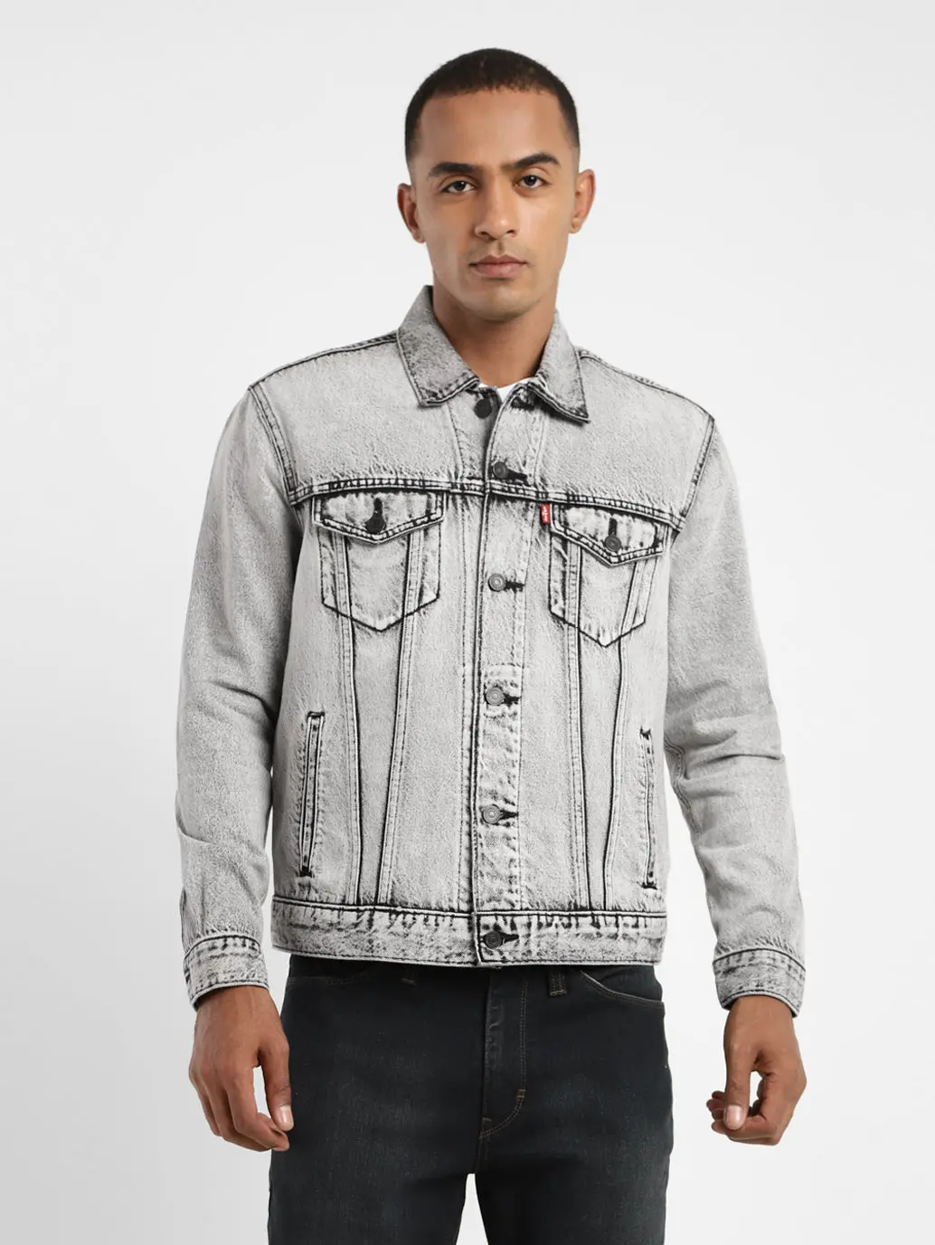 Men's Solid Spread Collar Denim Jacket 1