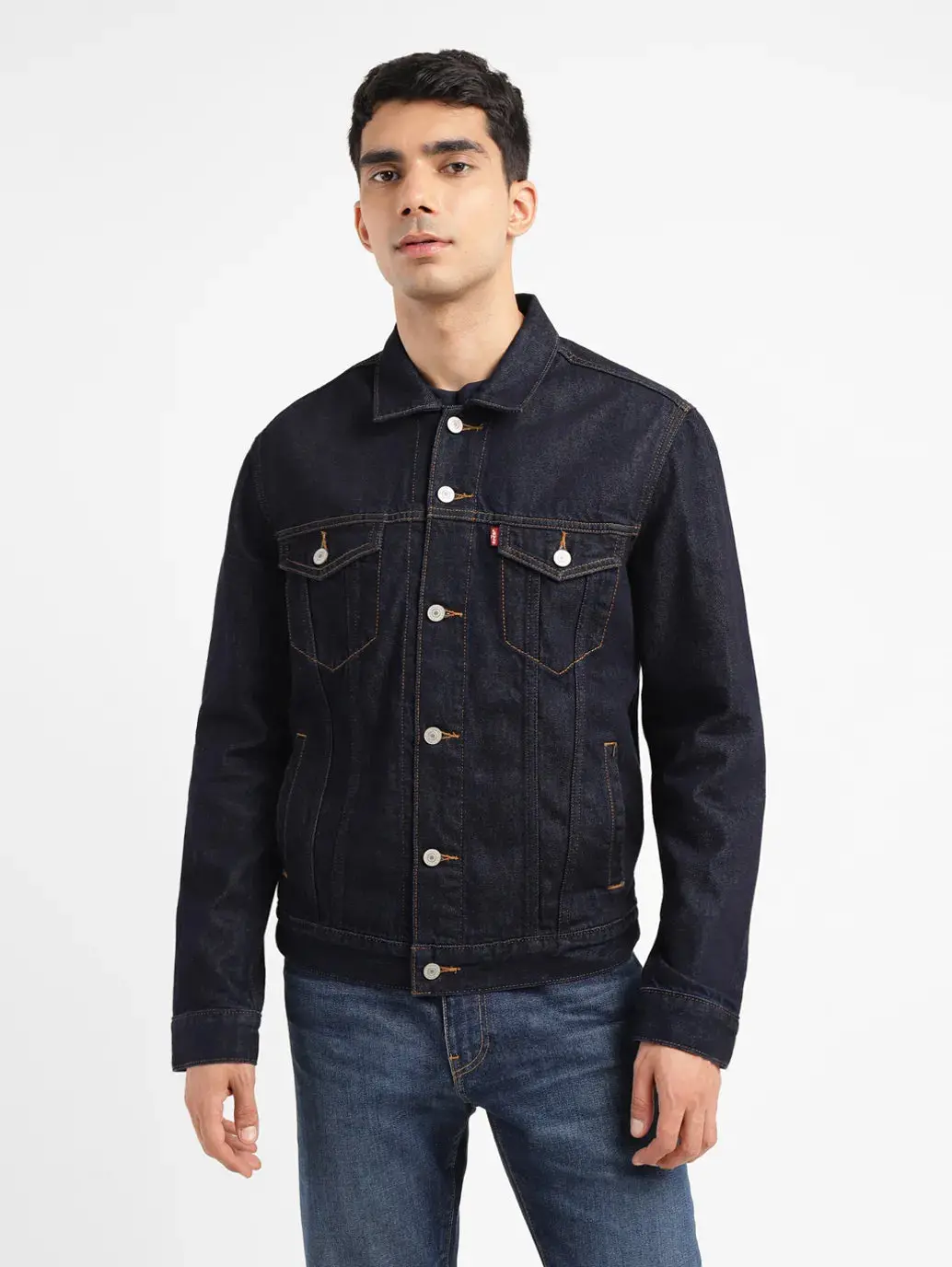 Men's Solid Indigo Spread Collar Jacket 1