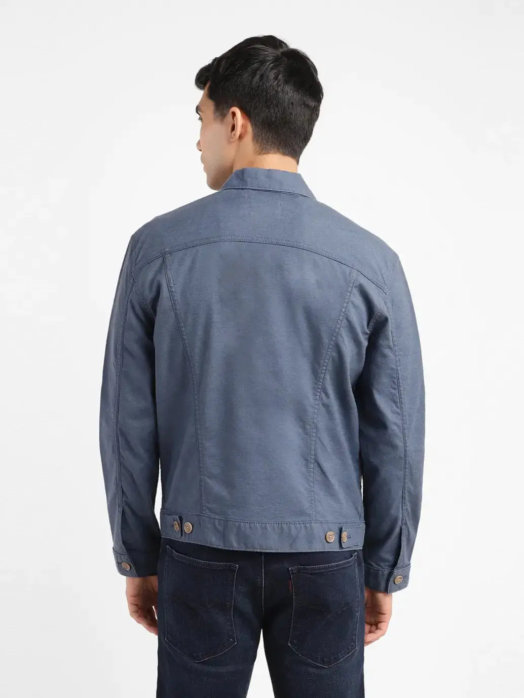 Men's Redloop Solid Grey Spread Collar Trucker Jacket 3