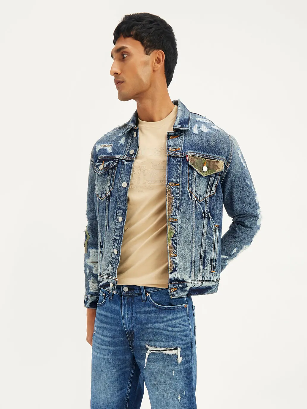 Men's Solid Indigo Spread Collar Denim Jacket 1