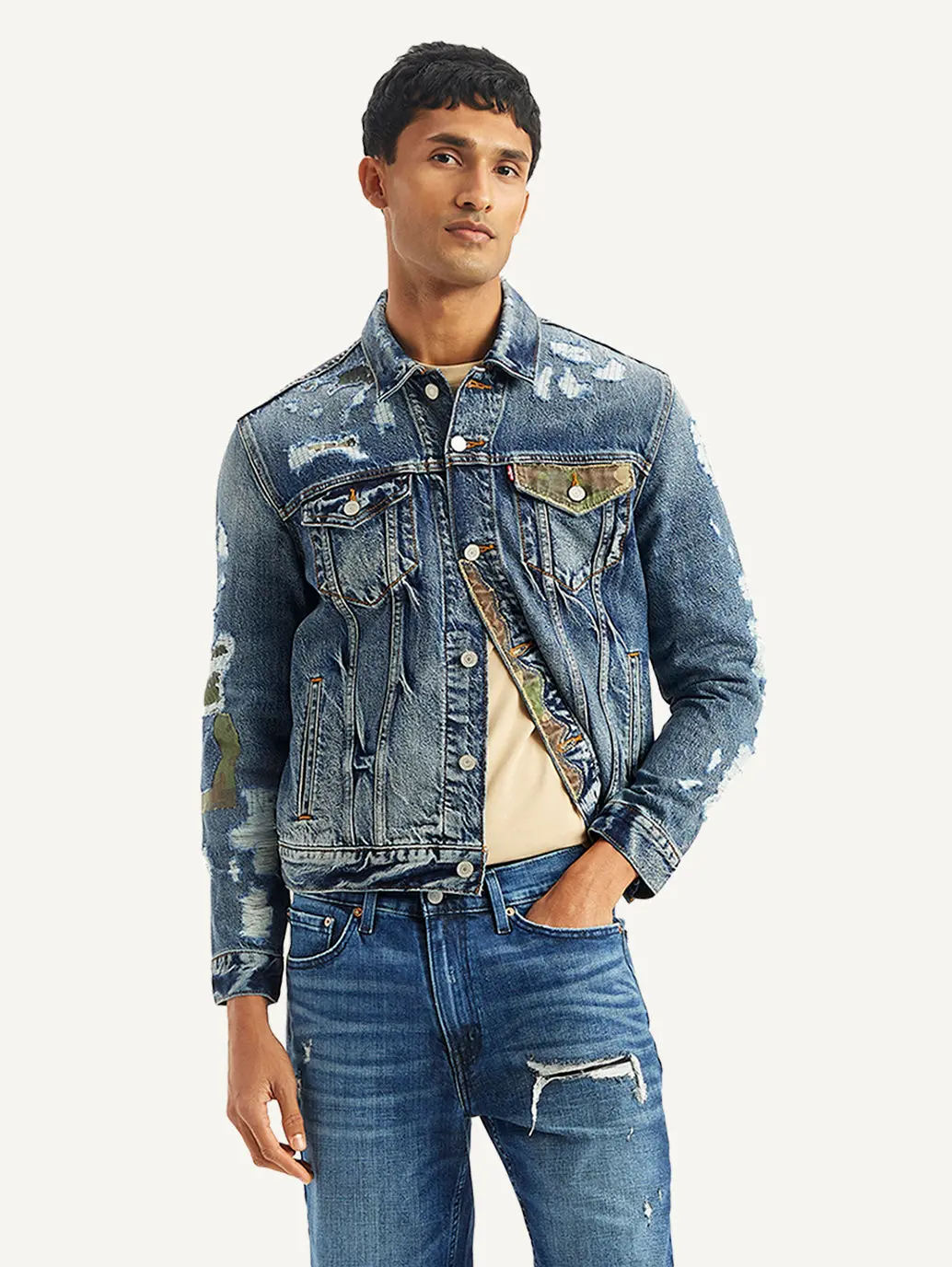 Men's Solid Indigo Spread Collar Denim Jacket 2