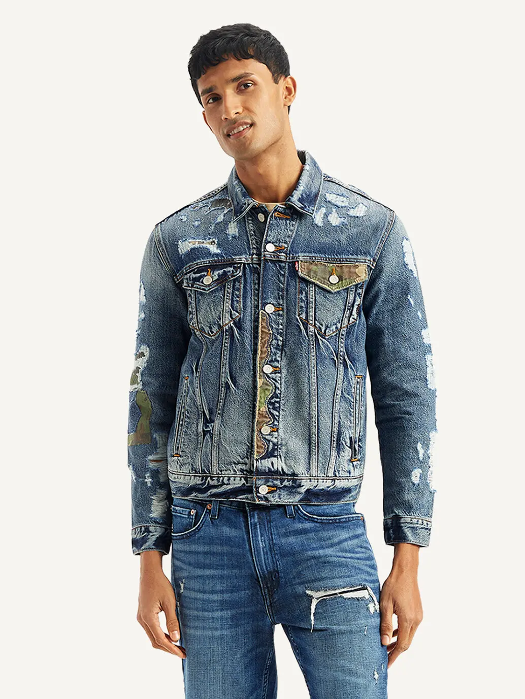 Men's Solid Indigo Spread Collar Denim Jacket 3