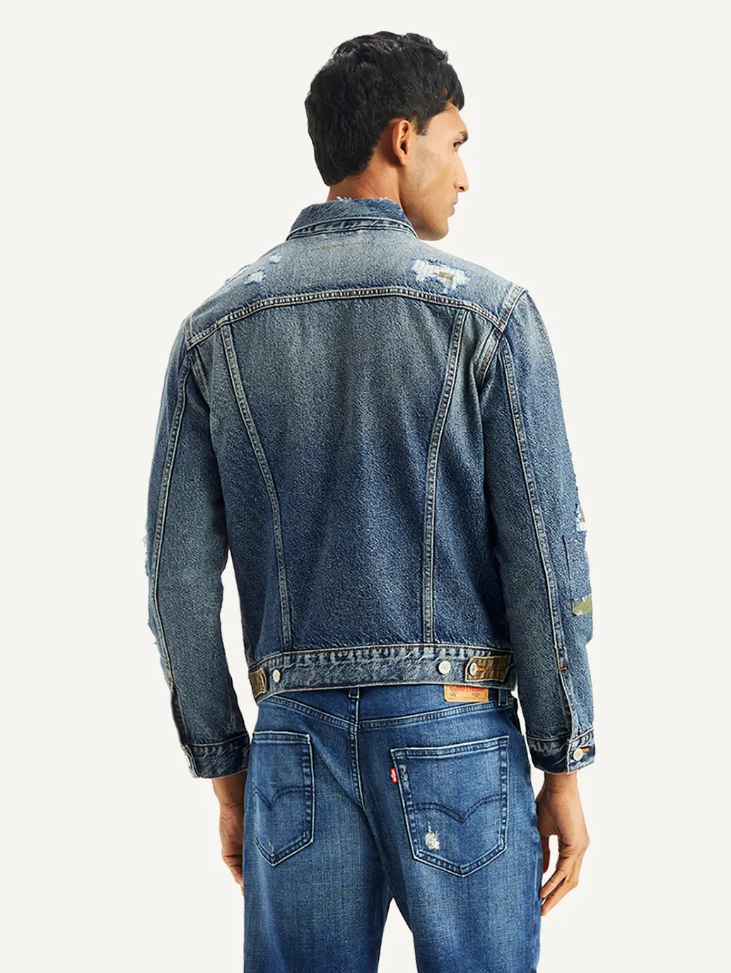 Men's Solid Indigo Spread Collar Denim Jacket 4