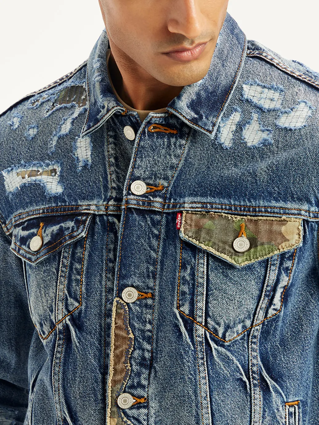 Men's Solid Indigo Spread Collar Denim Jacket 5