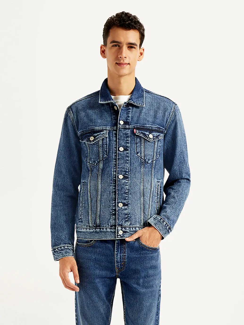 Men's Solid Blue Denim Jacket 1