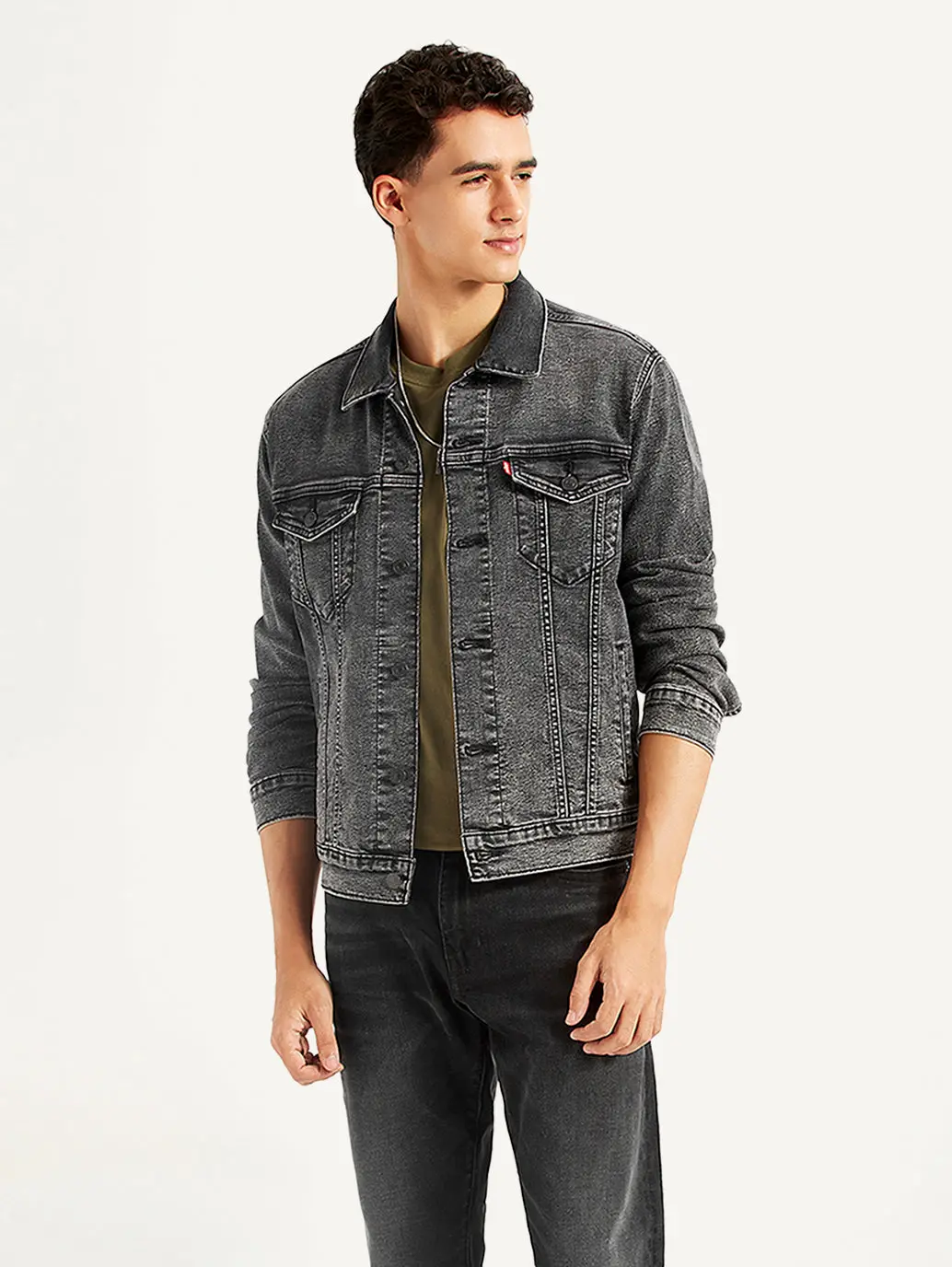 Men's Solid Charcoal Grey Denim Jacket 1