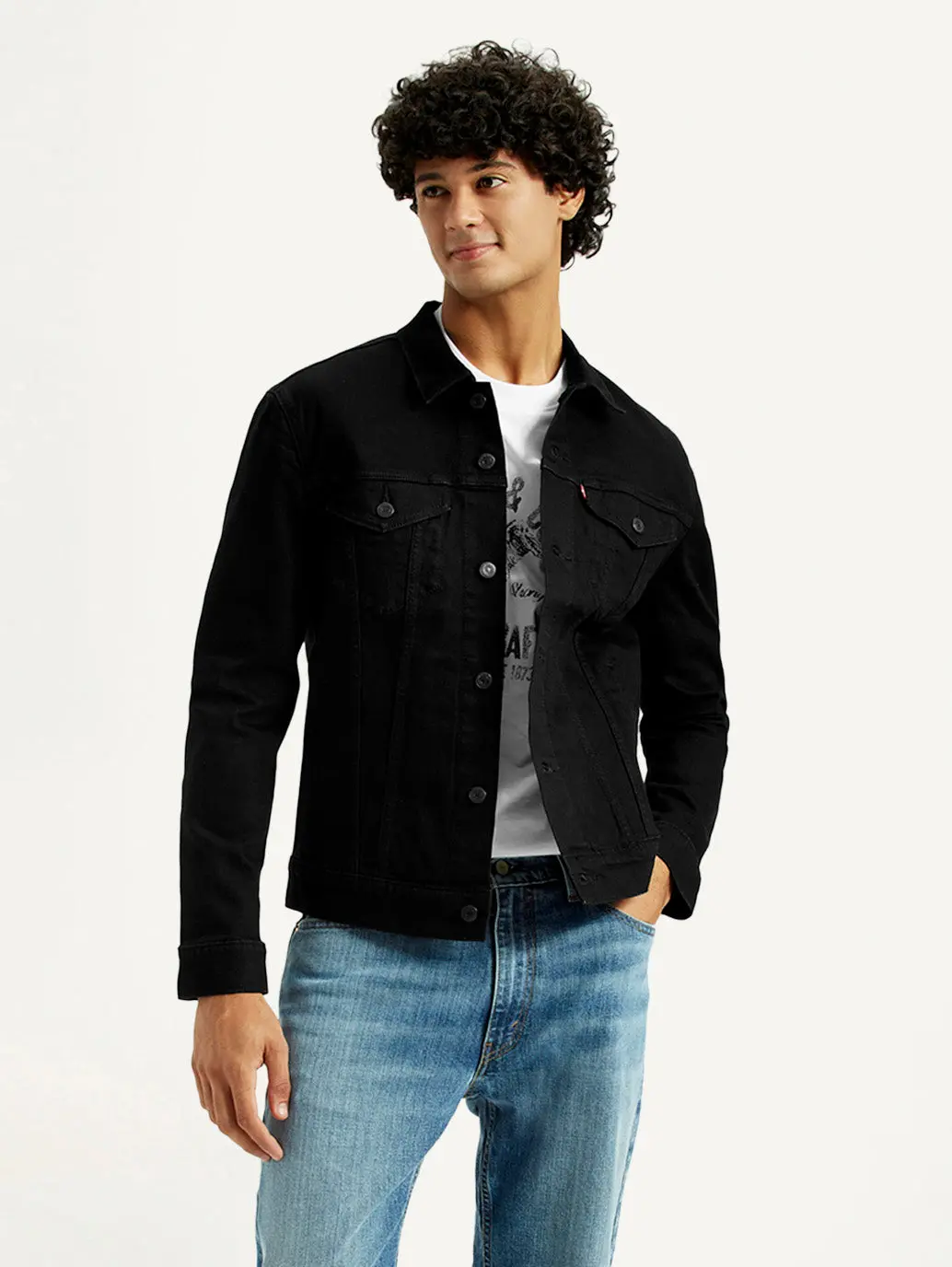 Men's Solid Black Spread Collar Jacket 1