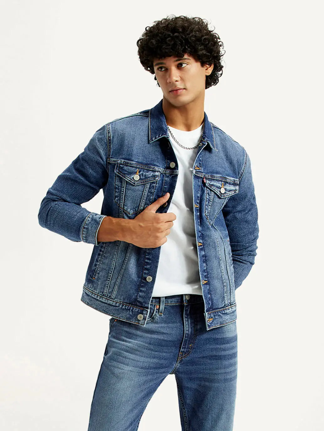 Men's Solid Med Indigo Spread Collar Denim Jacket 1