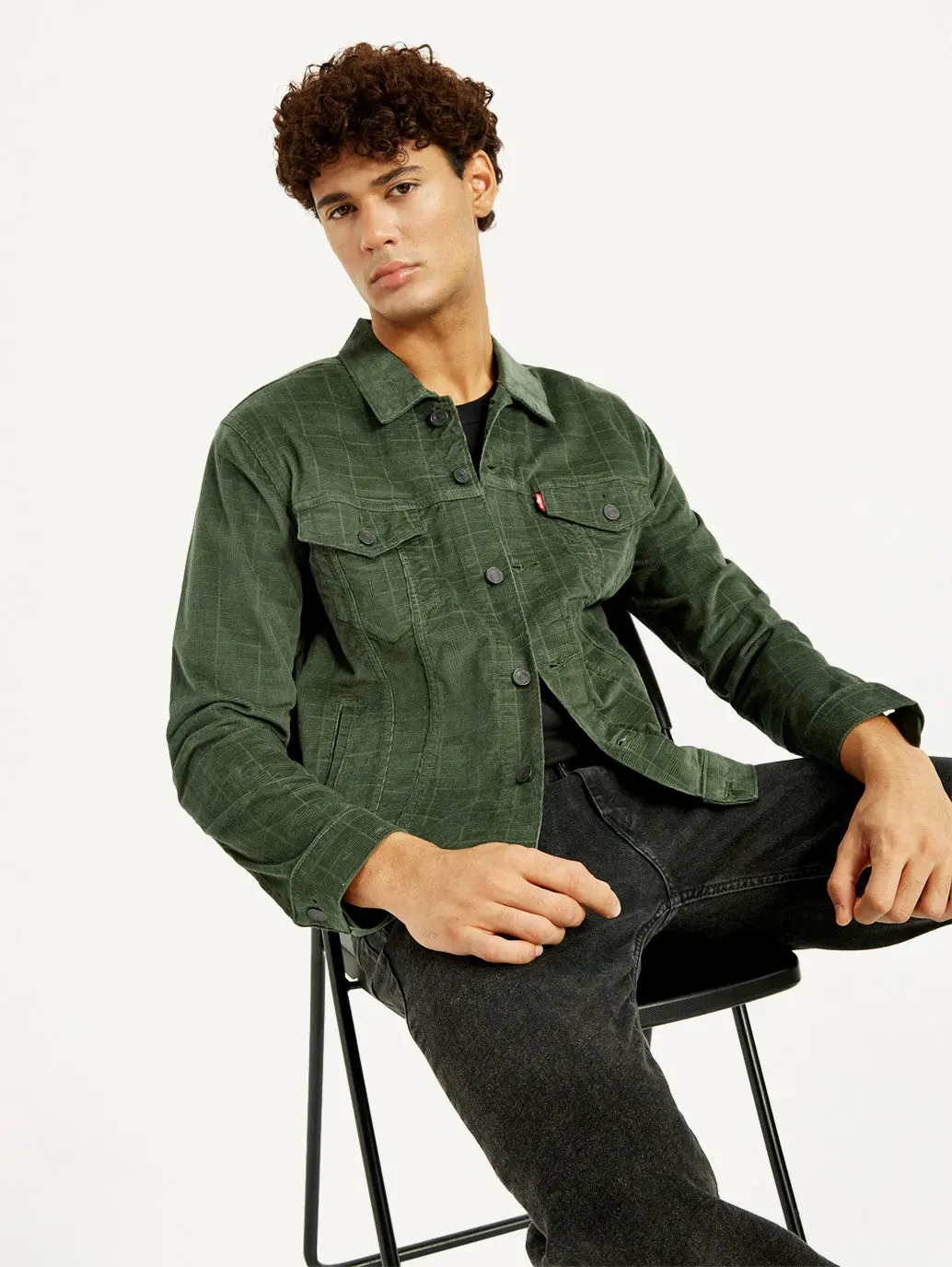 Men's Checkered Green Trucker Jacket 1
