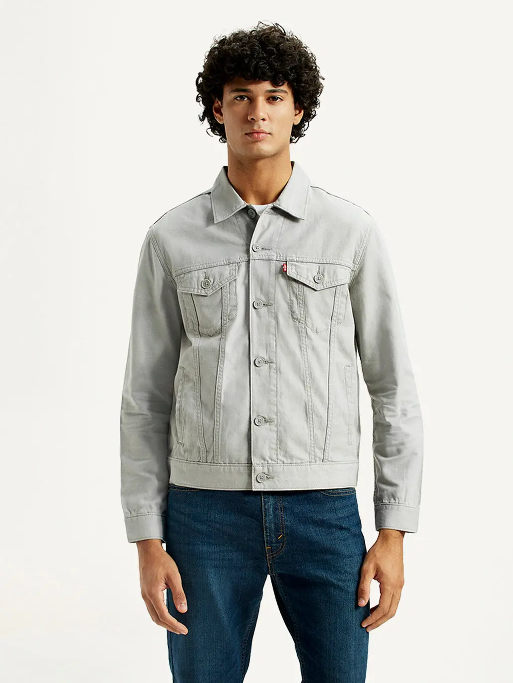 Men's Solid Grey Spread Collar Linen Jacket 1