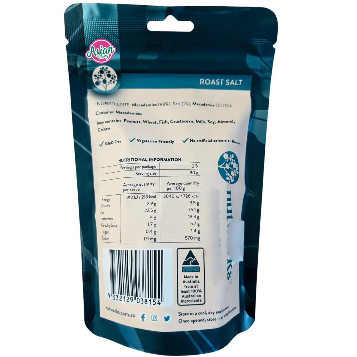 Nutworks Roasted Salt Macadamias 75G 2
