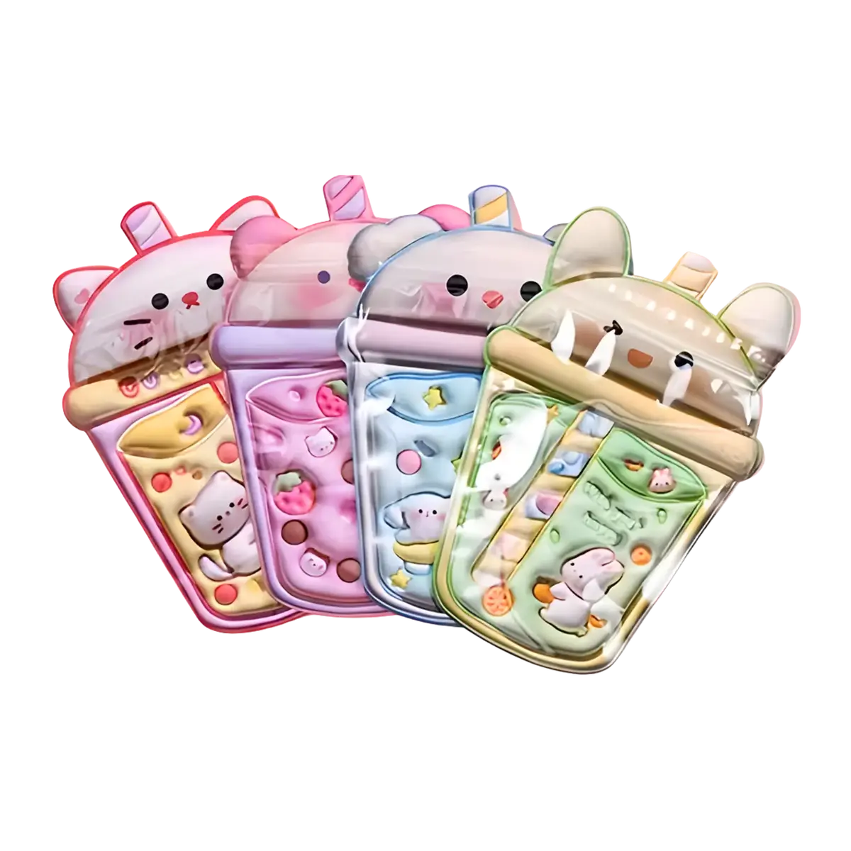 Asian Pantry 40Pcs Cartoon Fantasy Animal Milk Tea Pattern Self-Sealing Bags 1