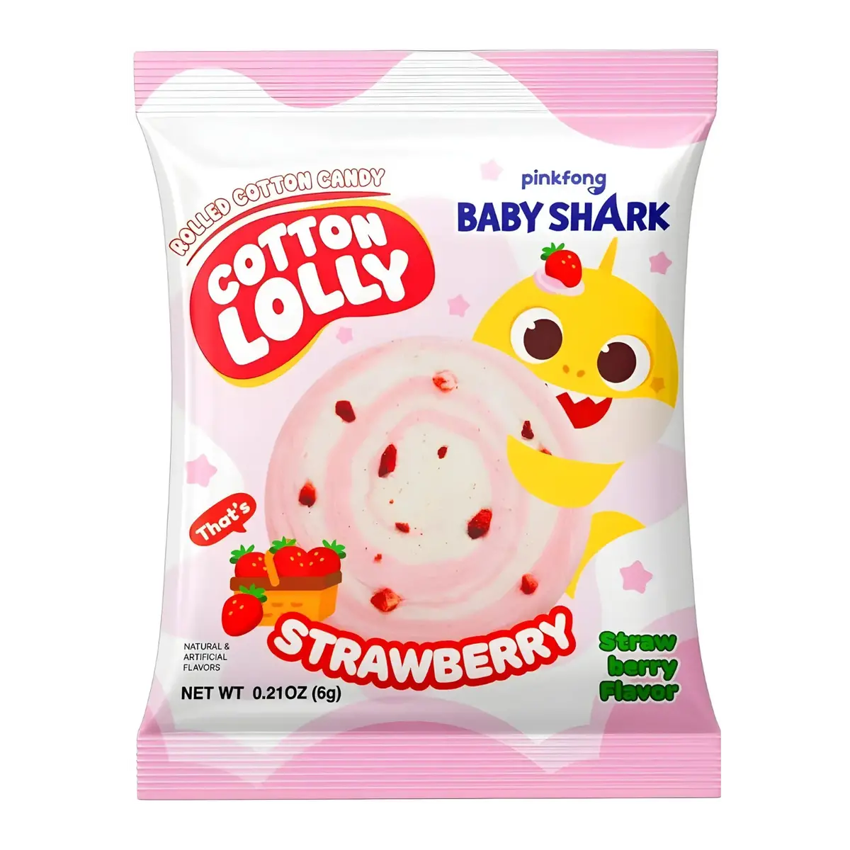 Cotton Lolly Rolled Cotton Candy Baby Shark Strawberry 6G 1