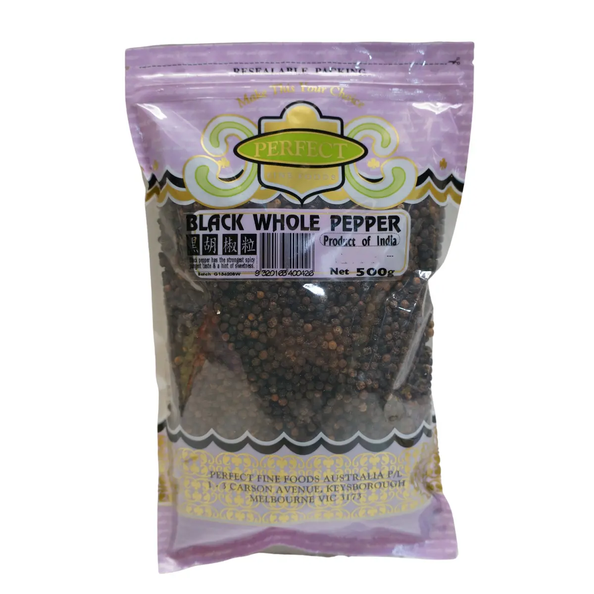 Perfect Fine Foods Black Whole Pepper 500G 1