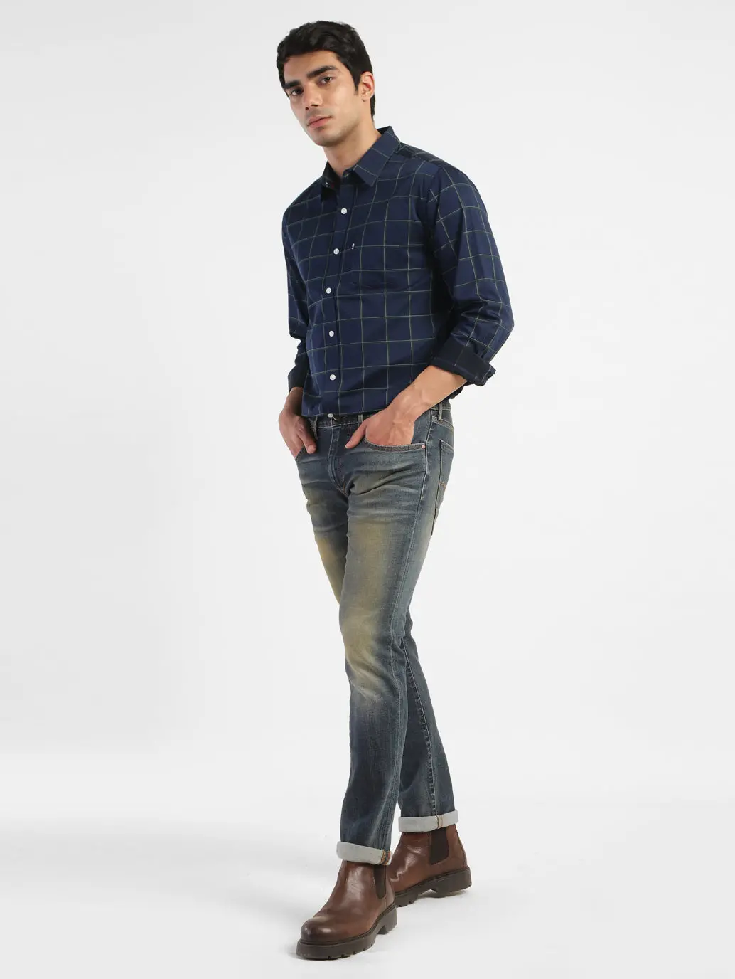 Men's Checkered Spread Collar Linen Shirt 1