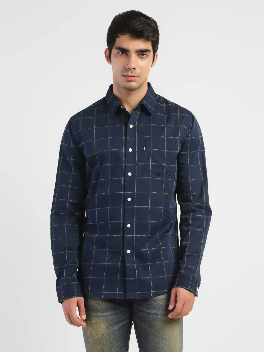 Men's Checkered Spread Collar Linen Shirt 2