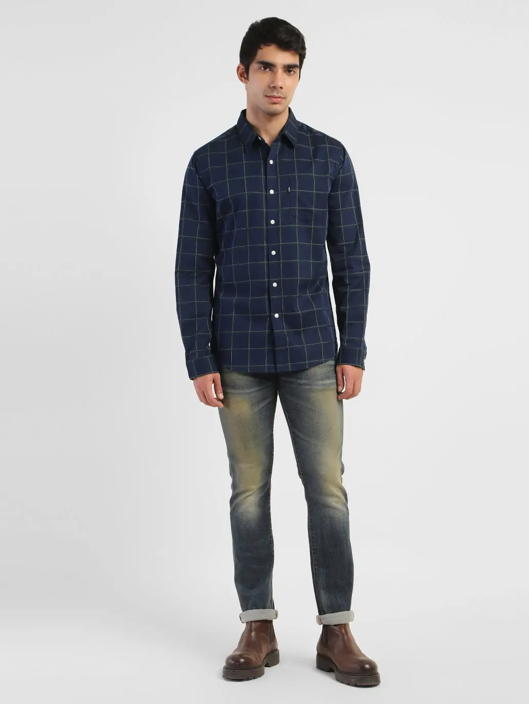 Men's Checkered Spread Collar Linen Shirt 5