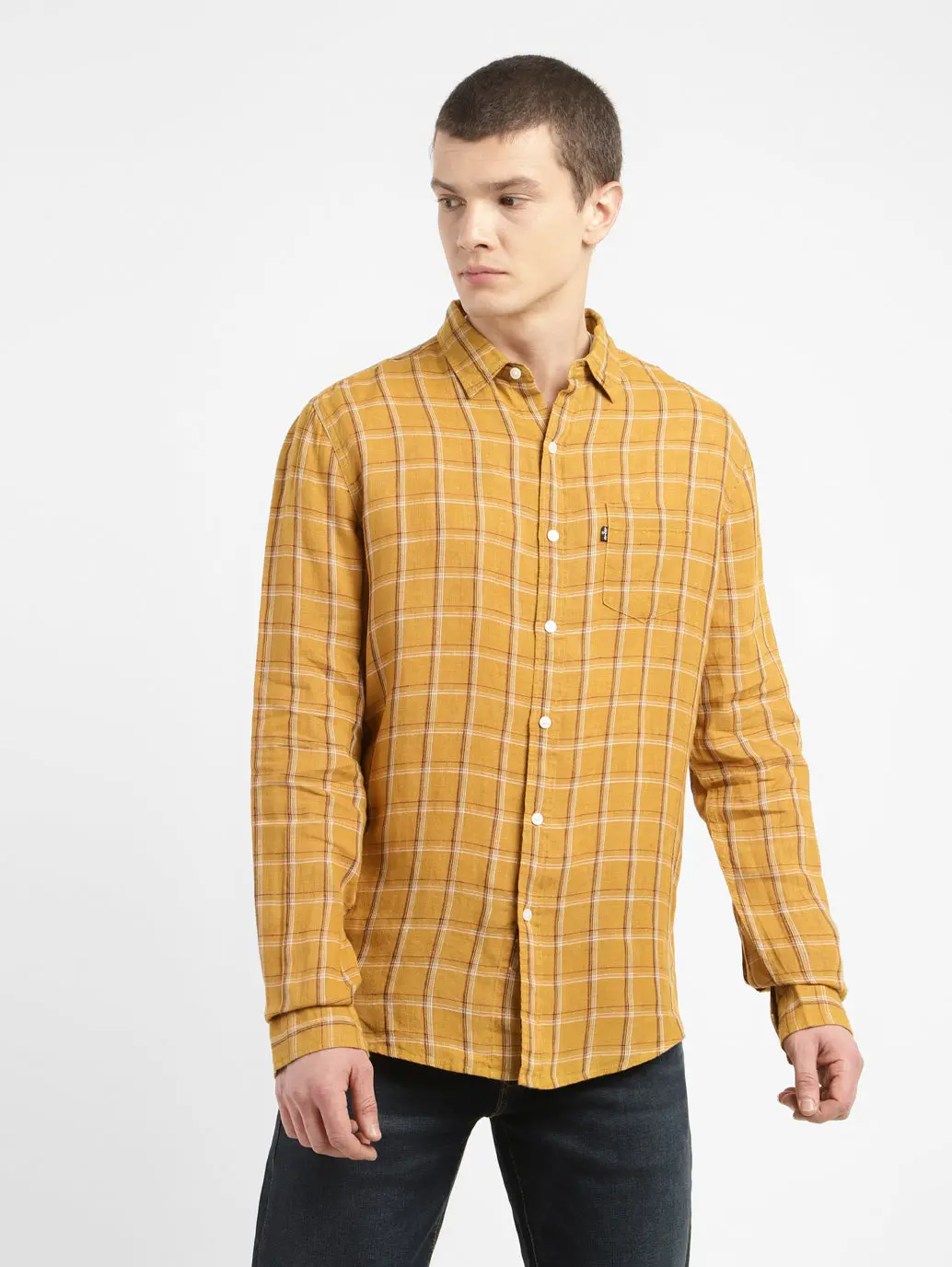 Men's Checkered Spread Collar Linen Shirt 1
