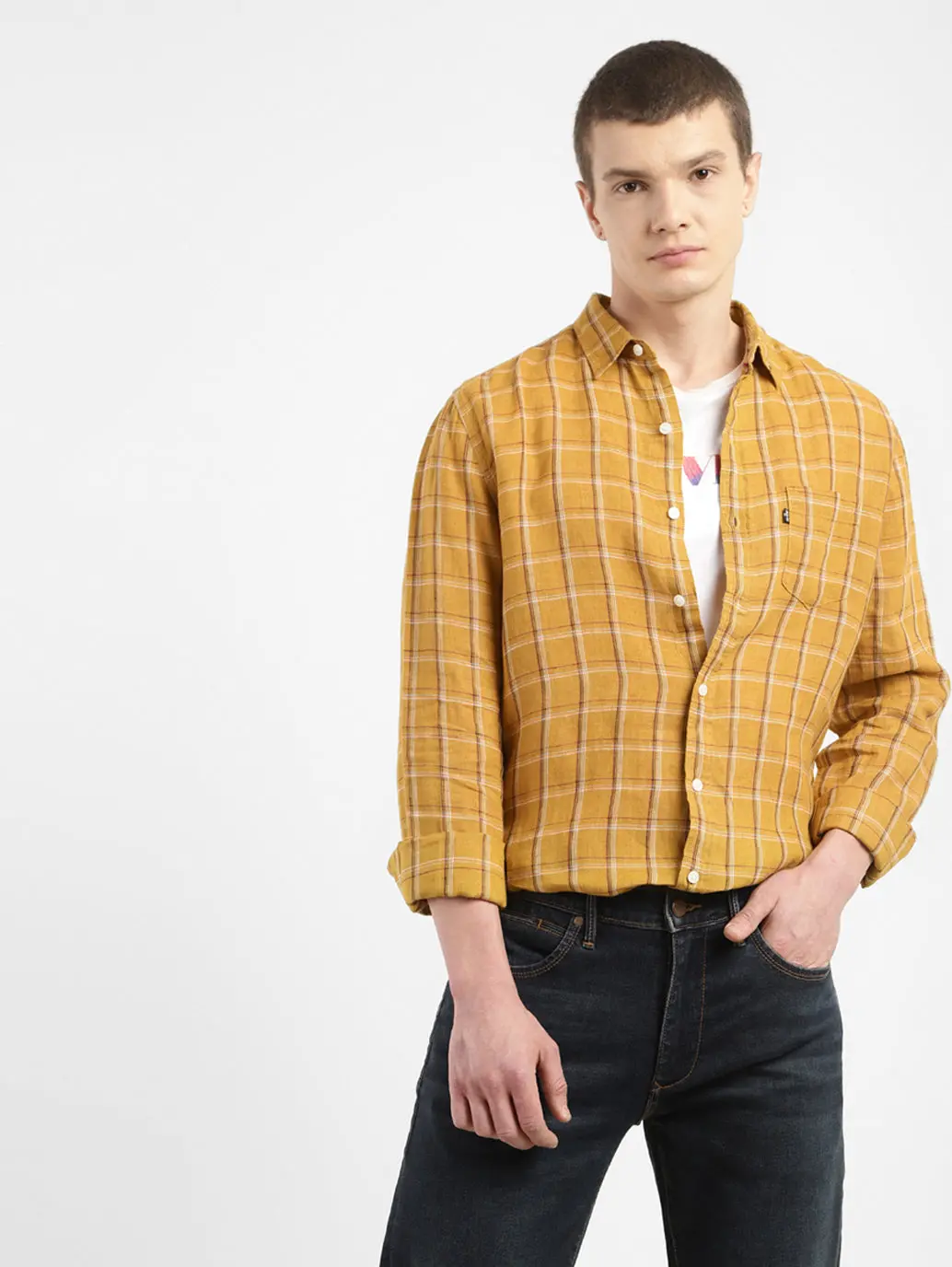 Men's Checkered Spread Collar Linen Shirt 2