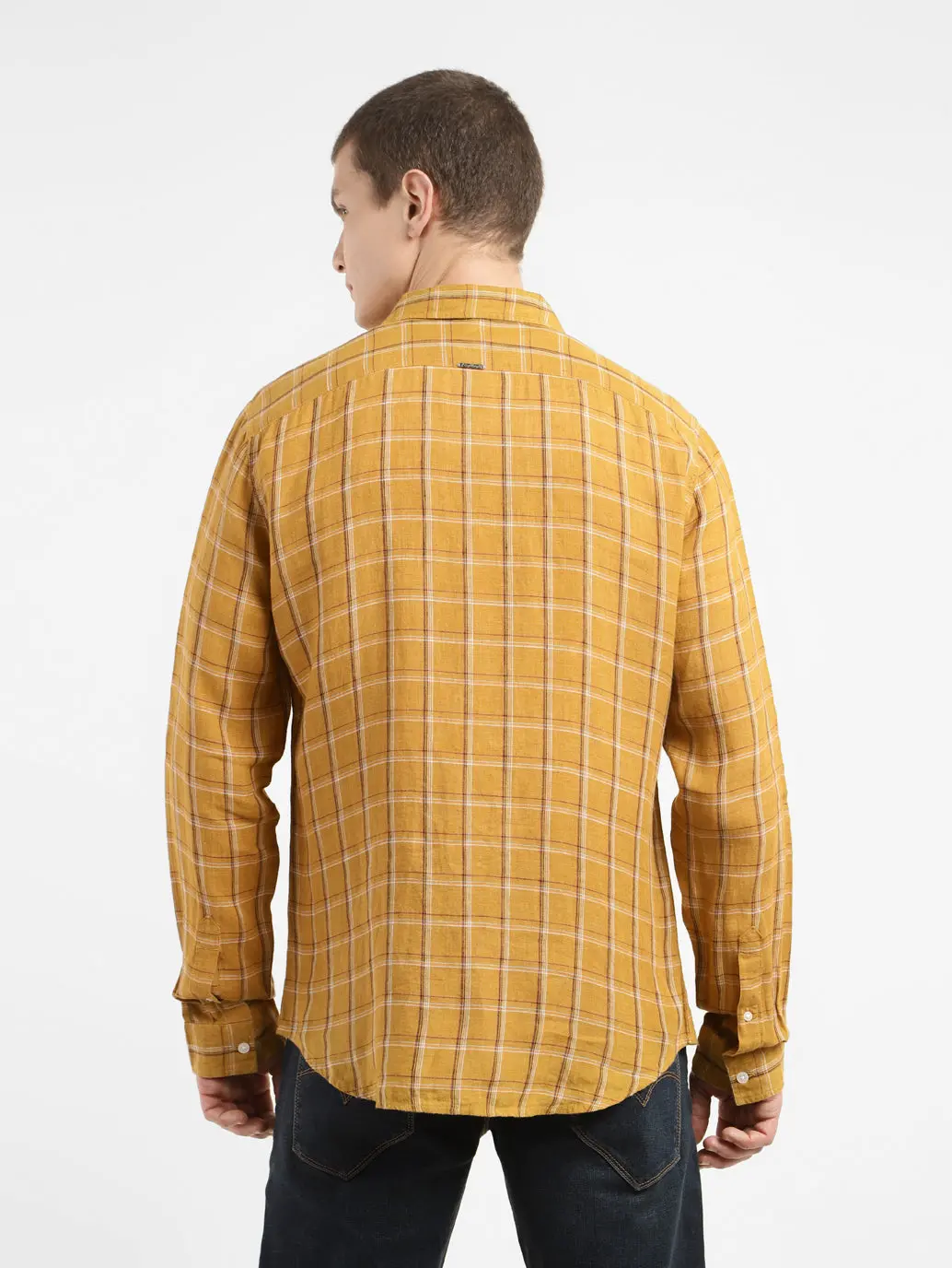 Men's Checkered Spread Collar Linen Shirt 3