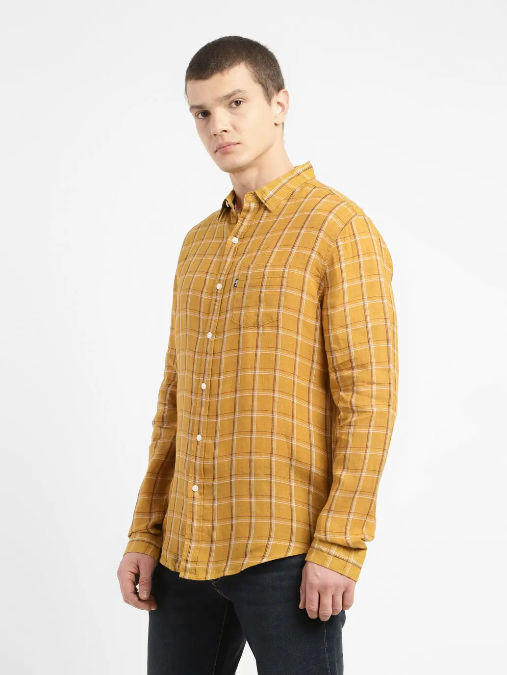 Men's Checkered Spread Collar Linen Shirt 4