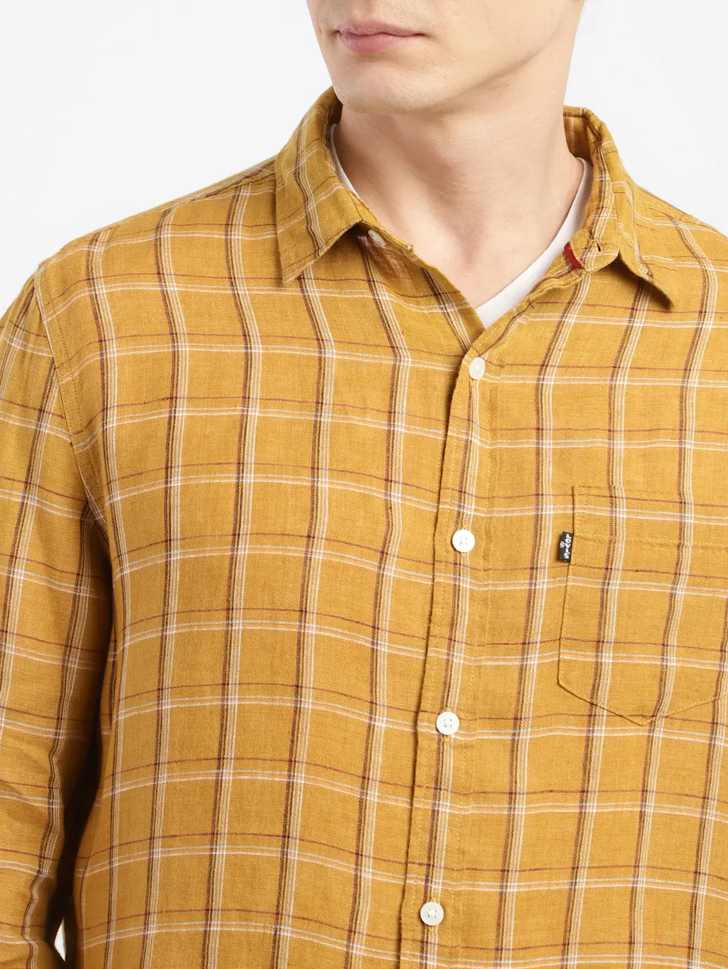 Men's Checkered Spread Collar Linen Shirt 5