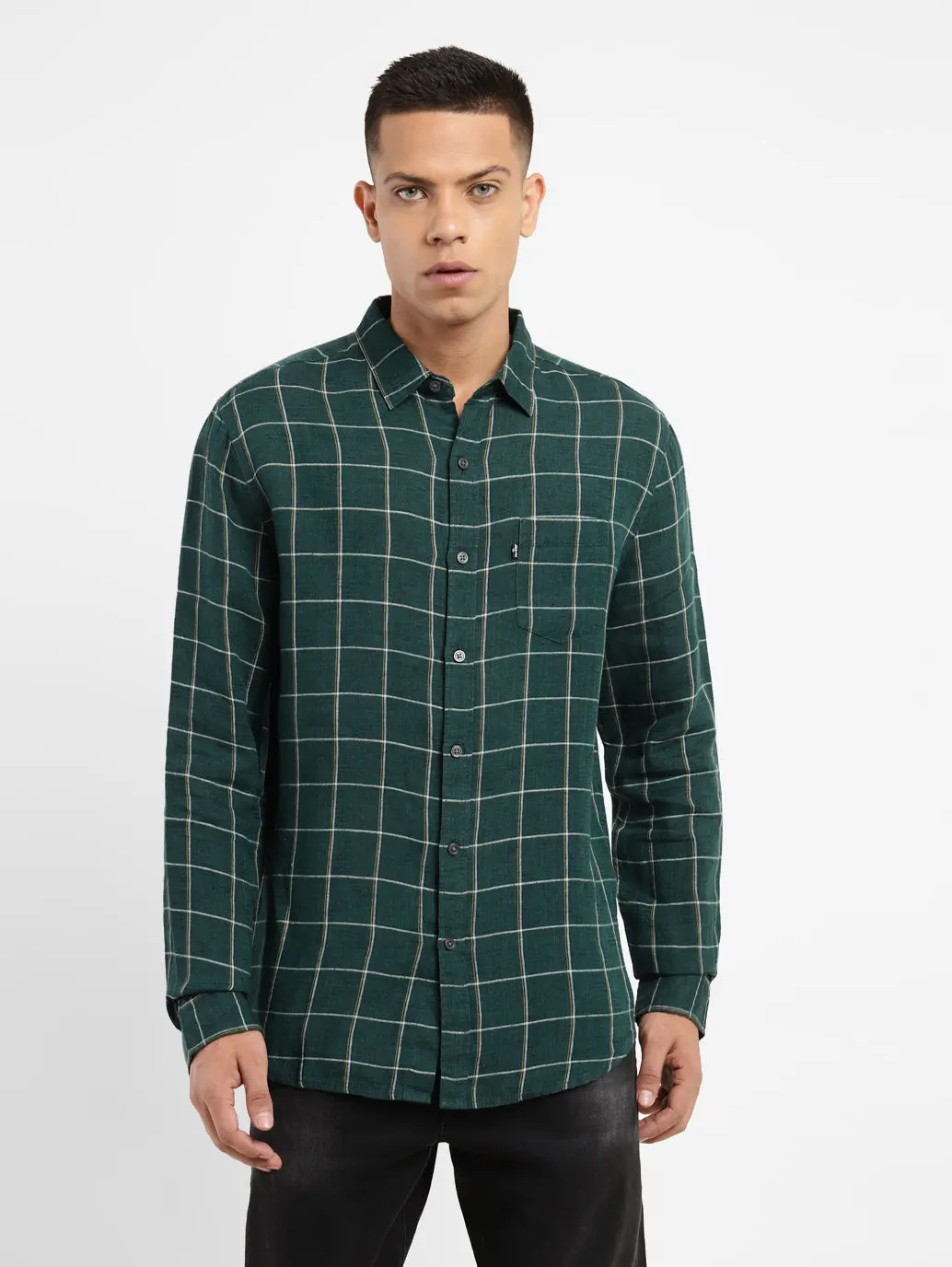 Men's Checkered Spread Collar Linen Shirt 1