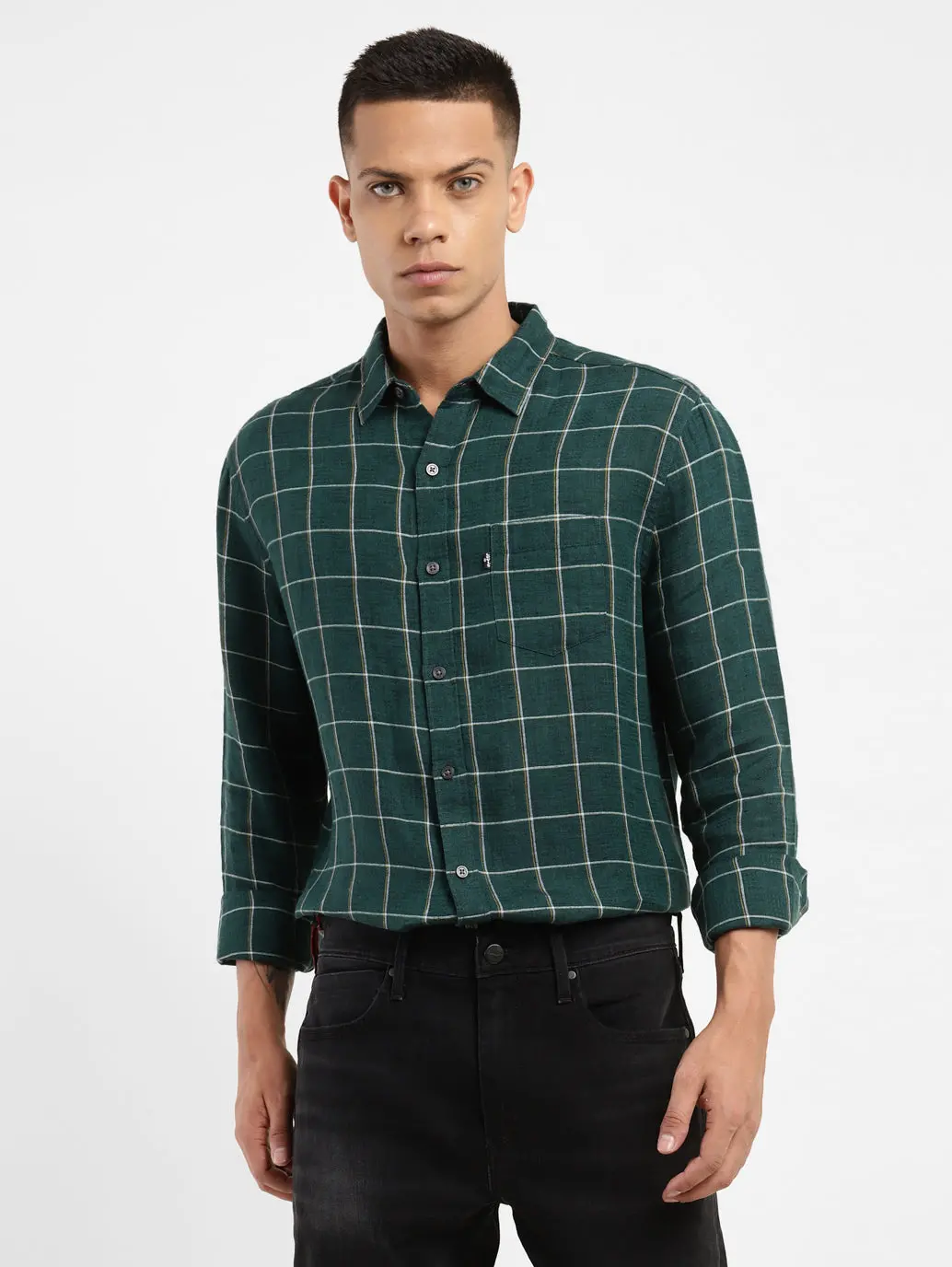 Men's Checkered Spread Collar Linen Shirt 2