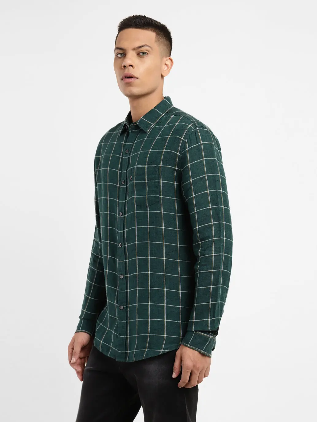 Men's Checkered Spread Collar Linen Shirt 4