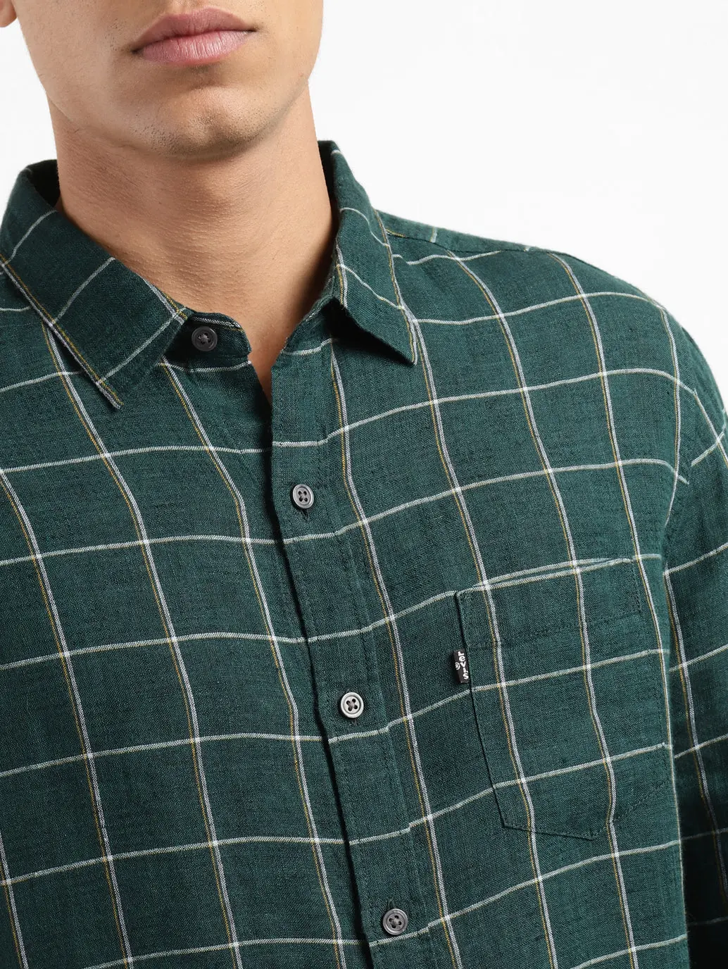 Men's Checkered Spread Collar Linen Shirt 5