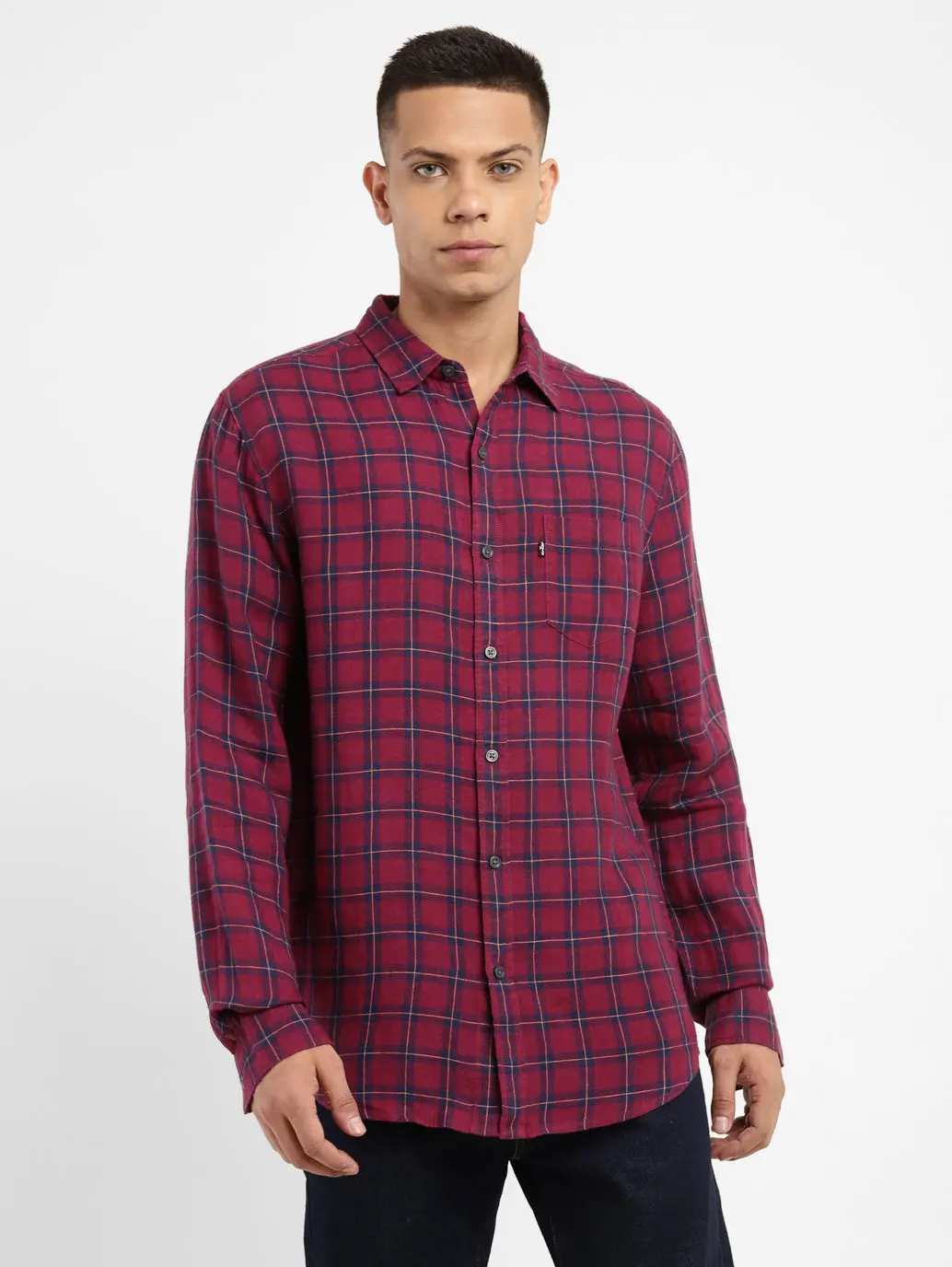 Men's Checkered Spread Collar Linen Shirt 1