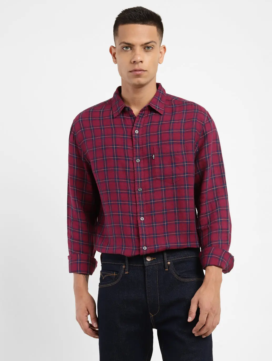 Men's Checkered Spread Collar Linen Shirt 2