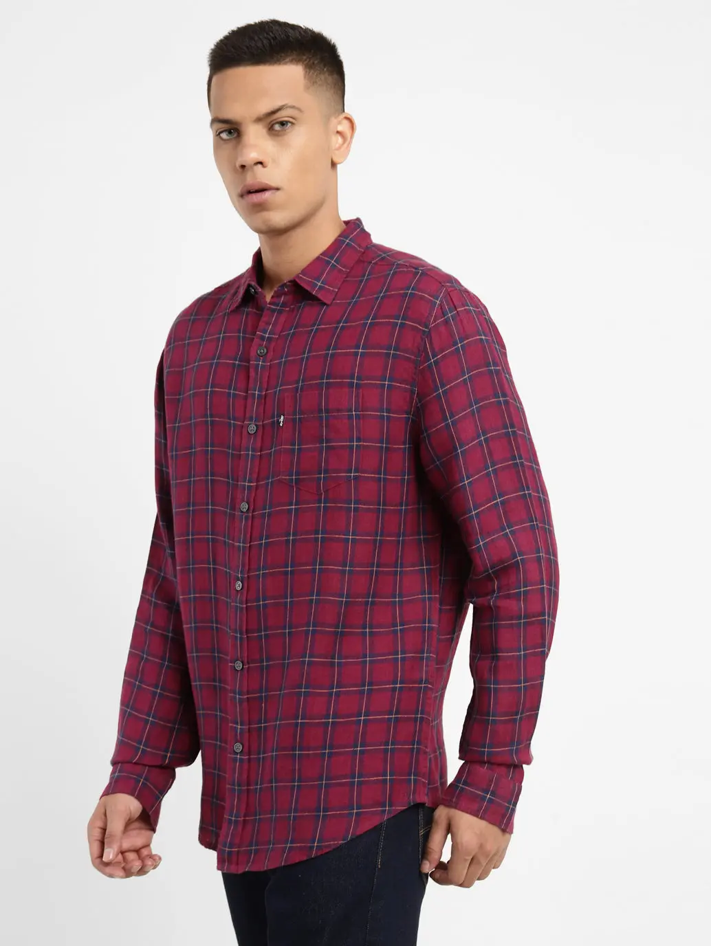 Men's Checkered Spread Collar Linen Shirt 4