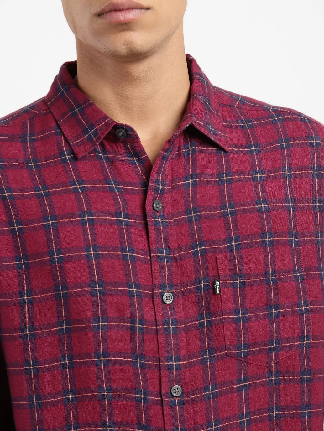Men's Checkered Spread Collar Linen Shirt 5