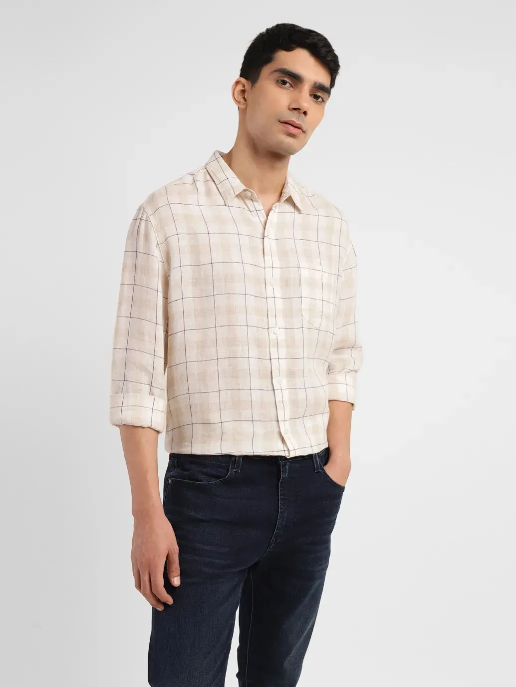 Men's Checkered Slim Fit Linen Shirt 1
