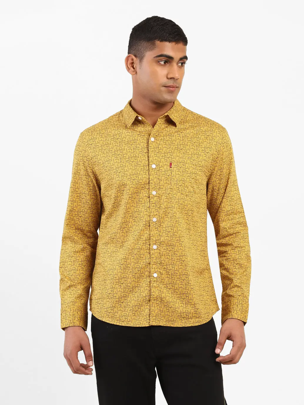 Men's Geometrical Print Spread Collar Shirt 1