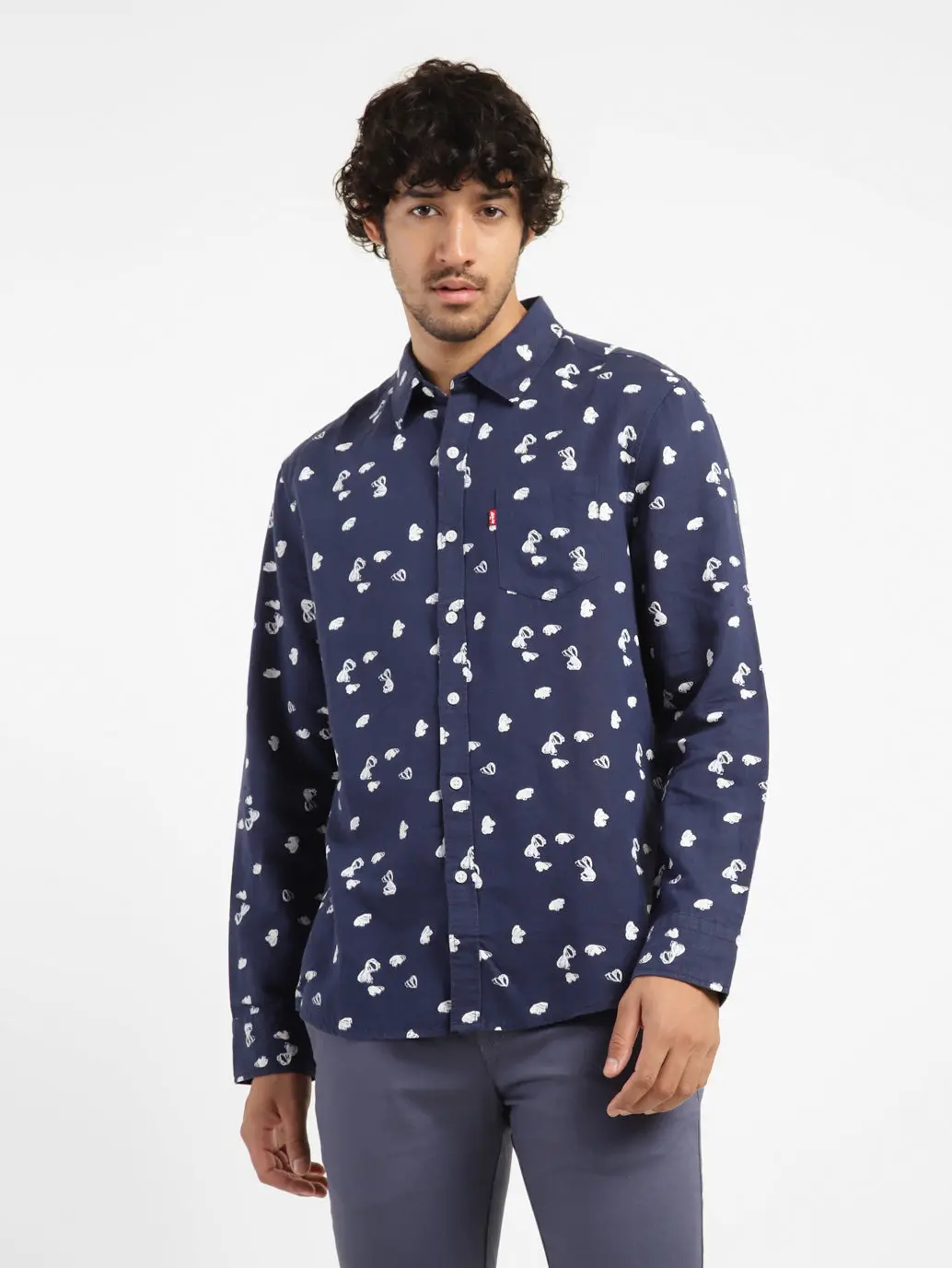 Men's Abstract Print Spread Collar Shirt 1