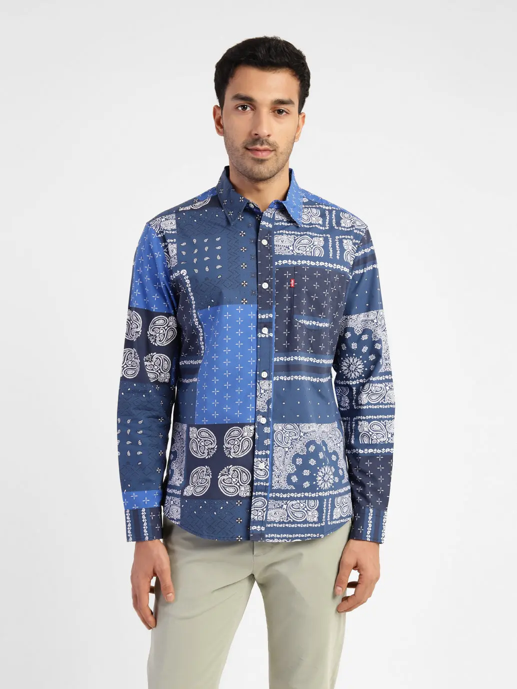 Men's Ethnic Motifs Slim Fit Shirt Blue 1