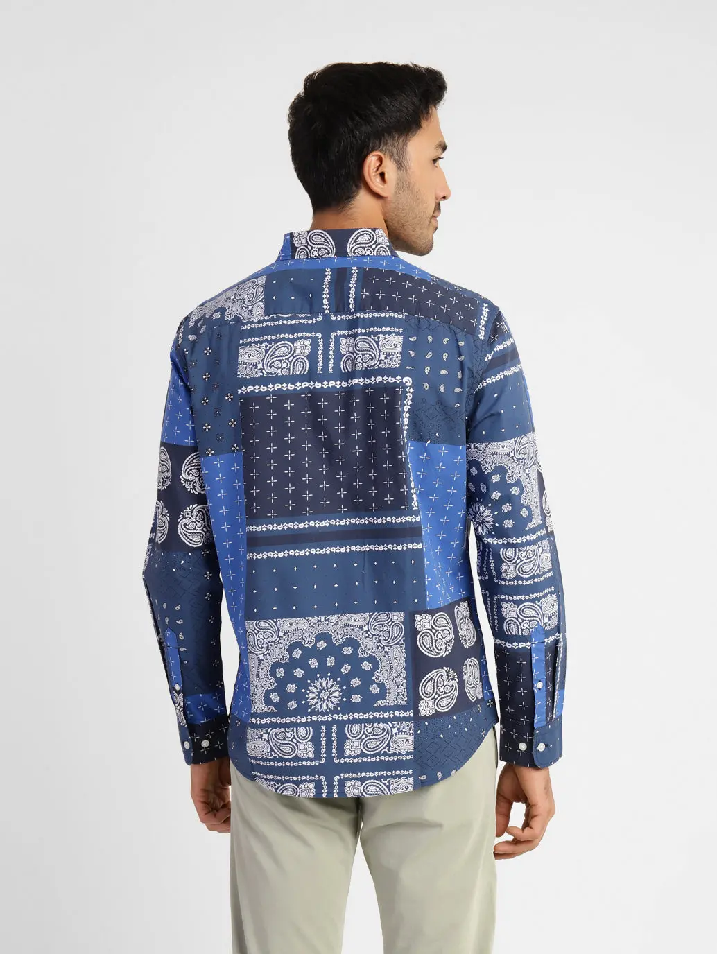 Men's Ethnic Motifs Slim Fit Shirt Blue 3