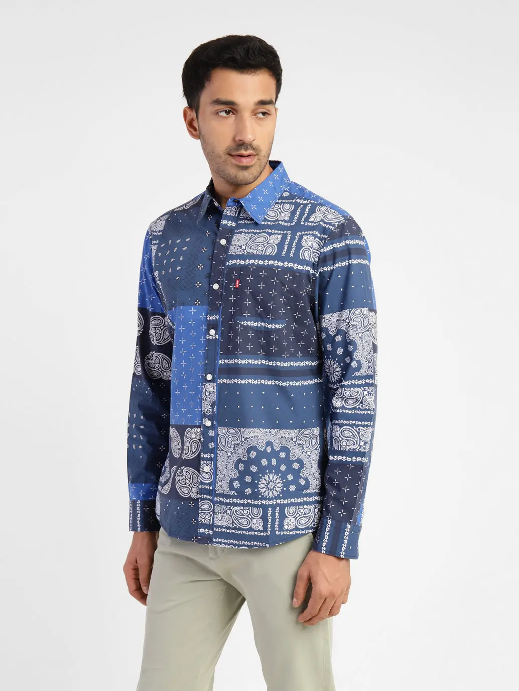 Men's Ethnic Motifs Slim Fit Shirt Blue 4