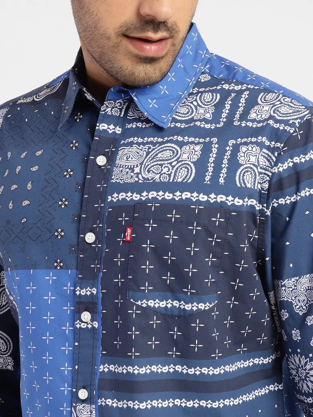 Men's Ethnic Motifs Slim Fit Shirt Blue 5