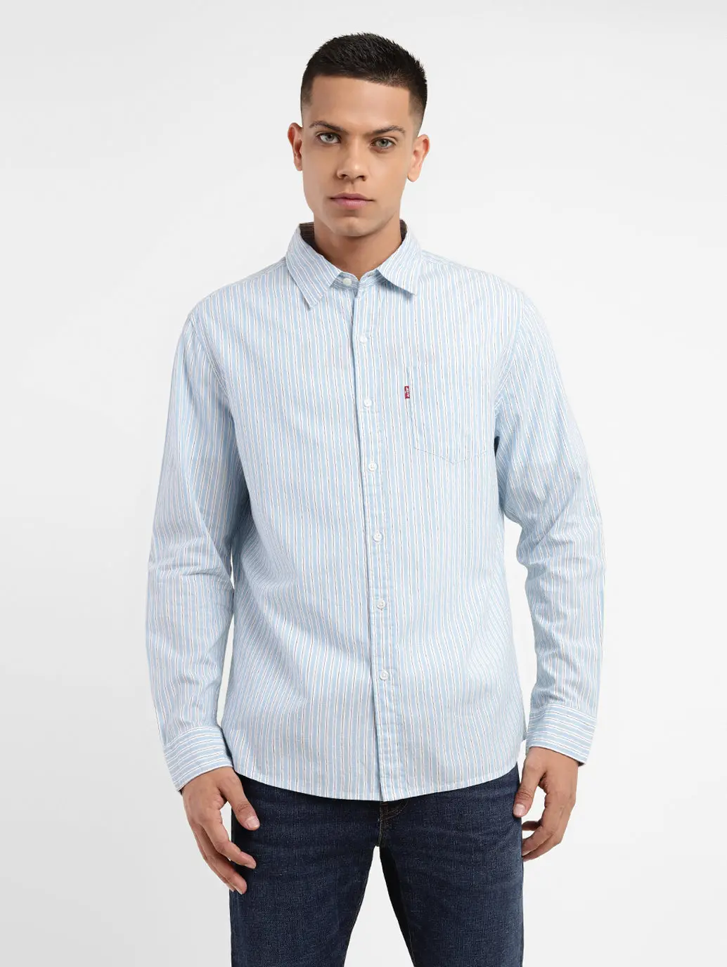 Men's Striped Spread Collar Shirt 1