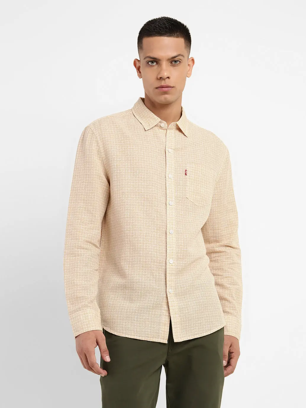 Men's Geometric Print Slim Fit Linen Shirt 1