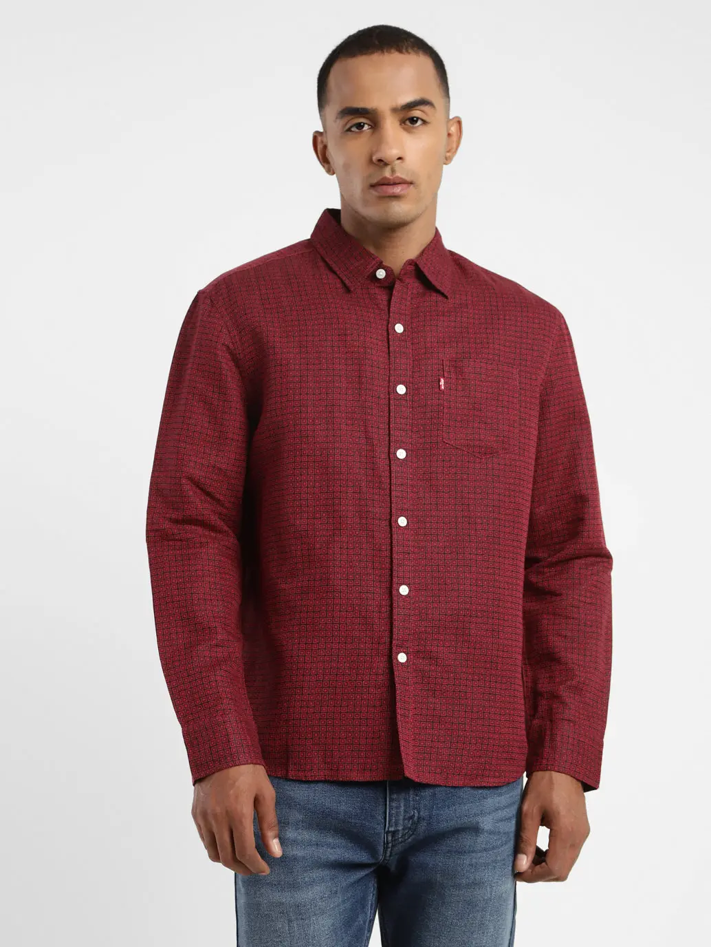 Men's Geometric Print Spread Collar Linen Shirt 1