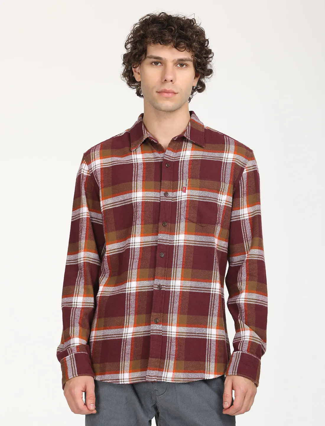Men's Plaid Red Spread Collar Shacket 1