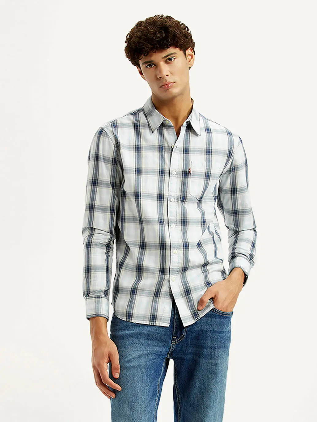 Men's Plaid White Slim Fit Shirt 1