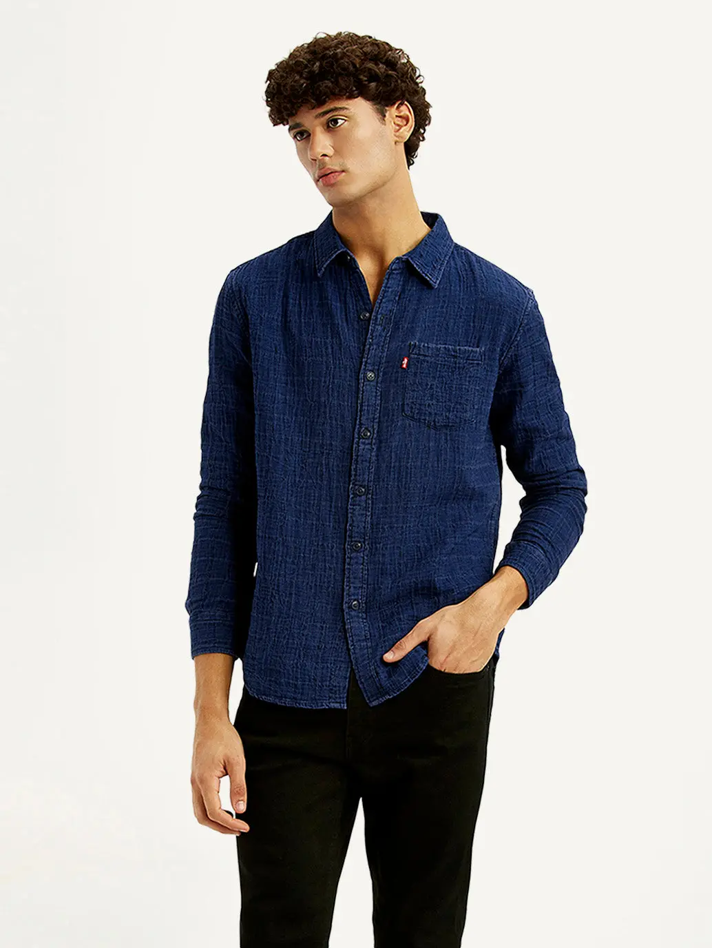 Men's Textured Dark Blue Slim Fit Shirt 1