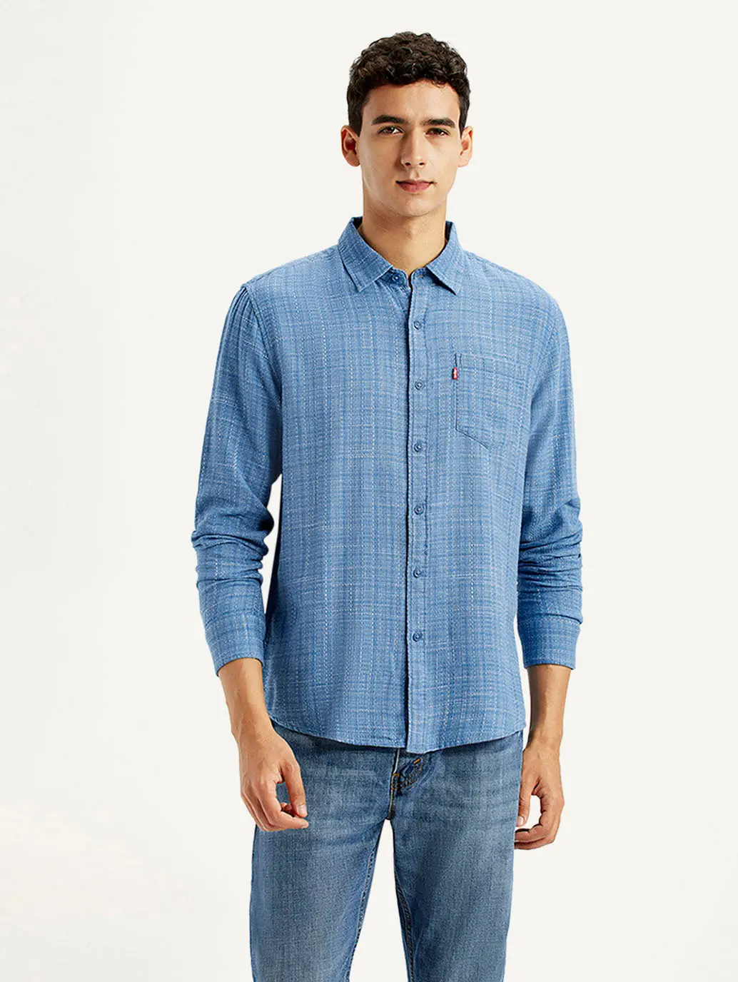 Men's Self Design Blue Slim Fit Shirt 1