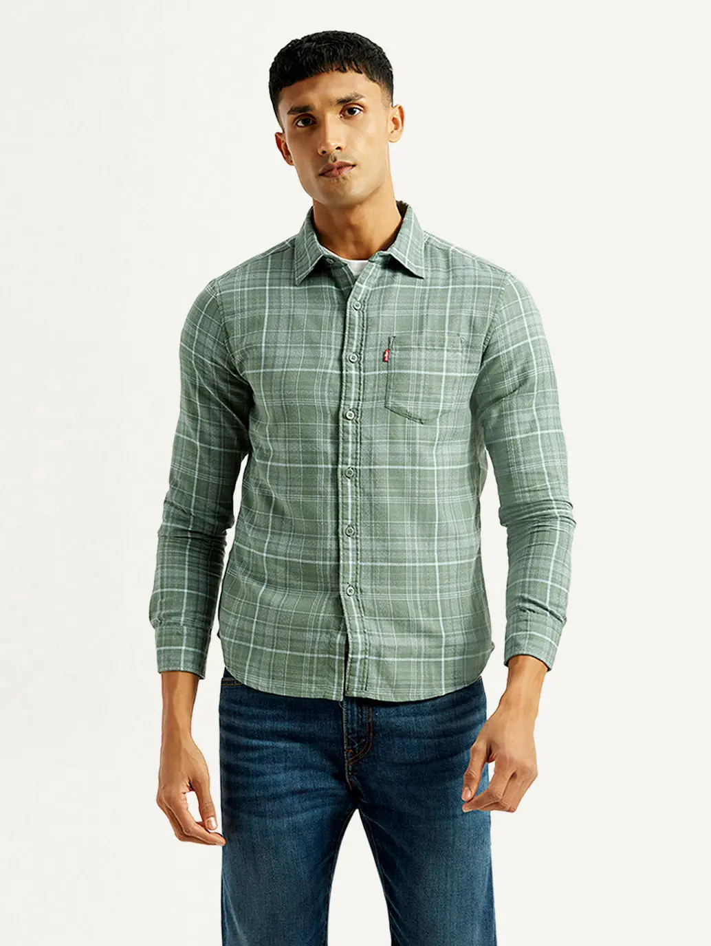 Men's Checkered Green Slim Fit Shirt 1