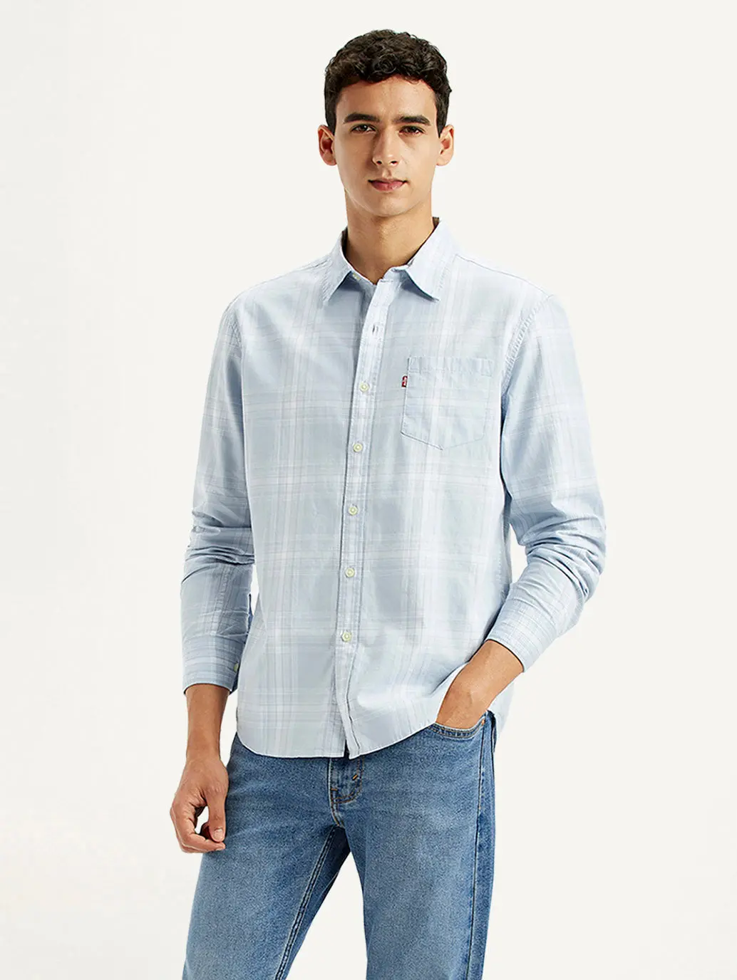 Men's Plaid Light Blue Slim Fit Shirt 1
